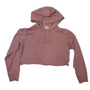 Say What Cropped Hoodie Inspire Graphic Pink Long Sleeve Pullover Size L